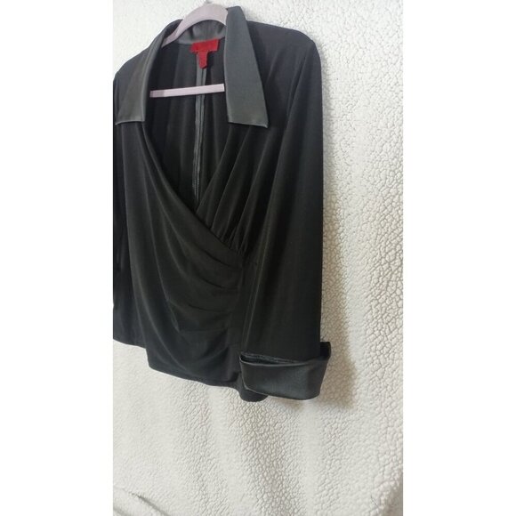 JS Collections Womens Black Blouse Chic Satin Cuffs And Collar Zip Back Size 16 - Picture 6 of 13